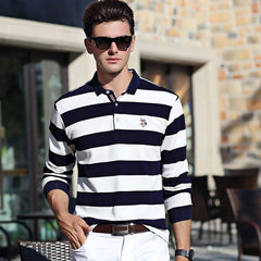 Autumn stripe yarndyed thickened long sleeved t XL MENS SHIRT Paul Lycra cotton T-shirt Lapel long sleeved POLO shirt 3XL 89 white