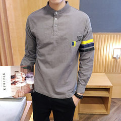 The trend of men's fashion, autumn clothing shirt, long sleeved T-shirt, long sleeve loose Polo lead shirt L-175 white