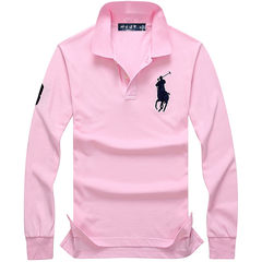 Shuai Paul long sleeved Polo shirt, men's T-shirt, lapel, fat, XL, young and middle-aged pure cotton pure color coat S code [100-130 Jin] Pink Blue
