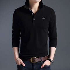 Autumn and winter new young men's cotton long sleeved T-shirt, lapel business casual mercerized cotton polo bottoming shirt men 190 [58] 8166 black