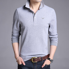 Autumn and winter new young men's cotton long sleeved T-shirt, lapel business casual mercerized cotton polo bottoming shirt men 190 [58] 9829 gray
