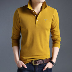 Autumn and winter new young men's cotton long sleeved T-shirt, lapel business casual mercerized cotton polo bottoming shirt men 190 [58] 8166 yellow