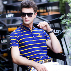 Summer hot season dyed yarn Short Sleeve T XL XL, mercerized cotton T-shirt, fashionable man's Lapel POLO shirt 175/88A 01 BLACK