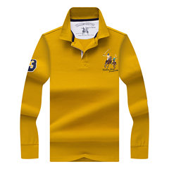 Autumn and winter pure color embroidered long sleeved T-shirt, XL mercerized cotton T-shirt, thickening man's Lapel polo shirt 3XL 81# yellow