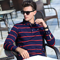 Autumn autumn long Lapel striped long sleeved size loose Lycra cotton embroidery t POLO shirt T-shirt men's fashion The wholesale price of shipping 85 red