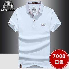 AFS JEEP men's short sleeve T-shirt Lapel loose size stripe POLO shirt genuine summer T-shirt L/175 white