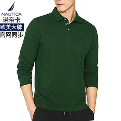 Nautica Cotton Mens Long Sleeve T-Shirt Lapel middle-aged youth leisure business Polo by loose code S Dark green dark blue label
