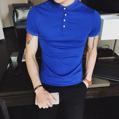 Men's short sleeve T-shirt Lapel shirt with pure Polo Korean cultivating trend autumn men's short sleeve clothes all-match 3XL Color blue