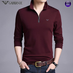 GABBANIE men's long sleeve T-shirt, autumn new style men, young and middle-aged mercerized cotton, lapel leisure POLO shirt 165/84A Claret