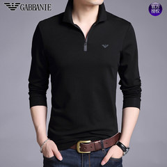 GABBANIE men's long sleeve T-shirt, autumn new style men, young and middle-aged mercerized cotton, lapel leisure POLO shirt 165/84A black