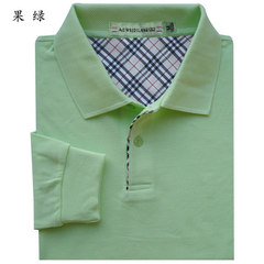 In the spring and Autumn period, men's long sleeved T-shirt, cotton collar, medium and old aged shirt, Polo lapel, add fertilizer, bigger code, father's outfit S Fruit green