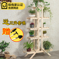 Green wood flower living room balcony floor of multilayer wood plant pots fleshy meat potted flowers. Three layers of asymmetrical log color