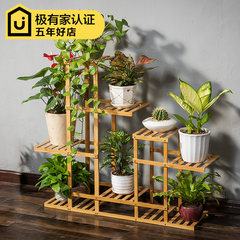 The living room floor balcony bamboo wooden flower multi frame plant bonsai garden green creative fleshy flower shelf rack Bamboo color