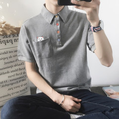 The devil's clothing house, Japanese version of the Korean tide men's tee printed POLO shirt, lovers five point sleeve T-shirt, short sleeved shirt 3XL gray