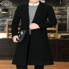 Autumn and winter coat lapel coat knee long man Clubman slim handsome windbreaker Girl Korean tide 3XL Black collar