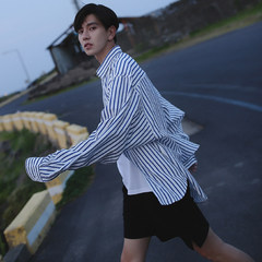BANGBOY homemade blue stripe shirt, Han Chao spring and autumn thin oversize casual shirt, men and women shirt S white