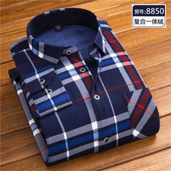 Winter men's warm shirts, leisure plush, long sleeved men's big yards, middle aged and middle-aged plaid shirts 42/2XL (140-155 Jin) Eight thousand eight hundred and fifty