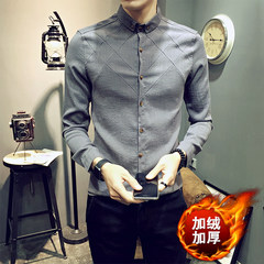 White shirt sleeved polo Korean youth fashion cotton slim handsome men's casual Linen Shirt 3XL Cold grey