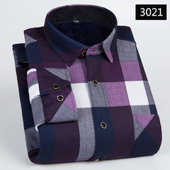 Add fertilizer increased with old cashmere shirt Plaid fat dad size in warm winter thick loose shirt 46 [200-210 Jin] violet