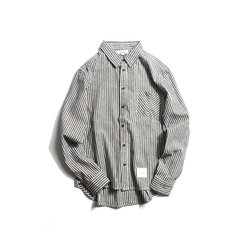 DJYG Tokyo wardrobe men's new style Japanese original stripe Korean style men and women leisure long sleeve shirt shirt men M gray