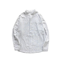 Korean new autumn seven vertical stripes shirt thin men loose all-match youth leisure shirt trend 3XL white