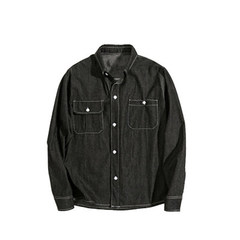 Young men's clothing, Korean version of slim, men's jeans shirt, solid coat, casual shirt thin S black