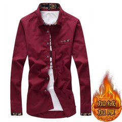 The spring and autumn all-match leisure men long sleeved shirt white shirt male teenagers with cashmere shirts slim. XXL [for 155 Jin] Golden Flower long sleeve wine red / Velvet