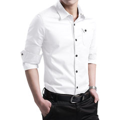 Men's shirts, men's long sleeves, Korean clothes, self cultivation, handsome, leisure, autumn denim, cashmere shirt, men's wear 3XL white