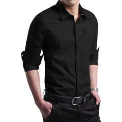 Men's shirts, men's long sleeves, Korean clothes, self cultivation, handsome, leisure, autumn denim, cashmere shirt, men's wear 3XL black