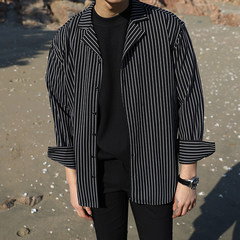 @ eighth stores Korean striped shirt style leisure Hong Kong young men all-match shirt shirt tide S black