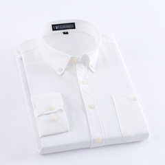 Playboy autumn style pure color Oxford shirt, men's long sleeve white shirt, youth business casual men's dress 3XL L008 white