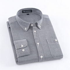 Playboy autumn style pure color Oxford shirt, men's long sleeve white shirt, youth business casual men's dress 3XL L008 gray