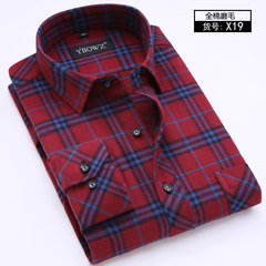 Shipping autumn cotton plaid shirt male long sleeved flannel sanding in elderly men DP thick cotton shirt Forty-one X19