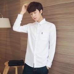 Young men's shirts, long sleeves, self cultivation, Korean youth, white collars, men's handsome students, Oxford shirts, teenagers 180/92A Royal Blue