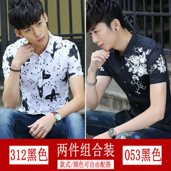 Short sleeved shirt male thin slim casual summer Korean youth tide half sleeve shirt - breathable shirt 3XL 312 black +053 black