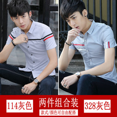 Short sleeved shirt male thin slim casual summer Korean youth tide half sleeve shirt - breathable shirt 3XL 114 gray +328 grey