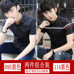 Short sleeved shirt male thin slim casual summer Korean youth tide half sleeve shirt - breathable shirt 3XL 095 black +114 black