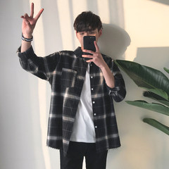 In the autumn of 2017 Korean style BF loose and long sleeve shirts slim handsome boys all-match student shirt trend 3XL black
