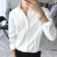 MALE/ Korean autumn and winter long sleeve shirt, men's simple bottoming shirt, business career, pure cotton casual shirt 3XL White [lines]