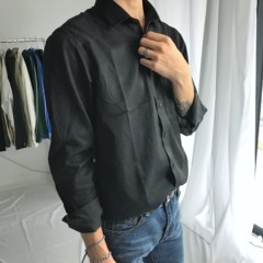 MALE/ Korean autumn and winter long sleeve shirt, men's simple bottoming shirt, business career, pure cotton casual shirt 3XL Black [lines]