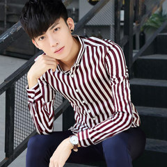 Striped shirt, long sleeve, autumn pure cotton, business suit, shirt, Korean style, leisure tide, fashionable men's shirt 170/125 Jin below L 80897 red