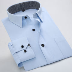 Autumn men's shirt, men's long sleeved shirt, white dress, business casual shirt, Korean style of self-cultivation, men's clothing Size is small, pay attention to the right size assistant Light blue.