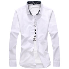 Spring and autumn in the new Long Sleeved Shirt Mens Business Casual Shirt Korean slim DP trend young men's clothes 3XL white