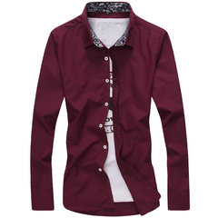 Spring and autumn in the new Long Sleeved Shirt Mens Business Casual Shirt Korean slim DP trend young men's clothes 3XL Claret