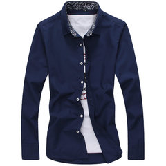 Spring and autumn in the new Long Sleeved Shirt Mens Business Casual Shirt Korean slim DP trend young men's clothes 3XL Tibet Navy