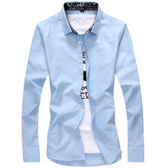Spring and autumn in the new Long Sleeved Shirt Mens Business Casual Shirt Korean slim DP trend young men's clothes 3XL Sky blue
