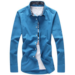 Spring and autumn in the new Long Sleeved Shirt Mens Business Casual Shirt Korean slim DP trend young men's clothes 3XL Athens blue
