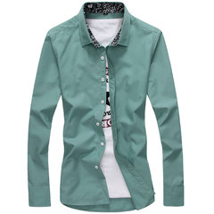 Spring and autumn in the new Long Sleeved Shirt Mens Business Casual Shirt Korean slim DP trend young men's clothes 3XL Pea green