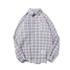 In the autumn of 2017 New Retro all-match Plaid collar shirt sleeved loose shirt mens fashion trends M white