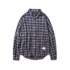 In the autumn of 2017 New Retro all-match Plaid collar shirt sleeved loose shirt mens fashion trends M Tibet Navy